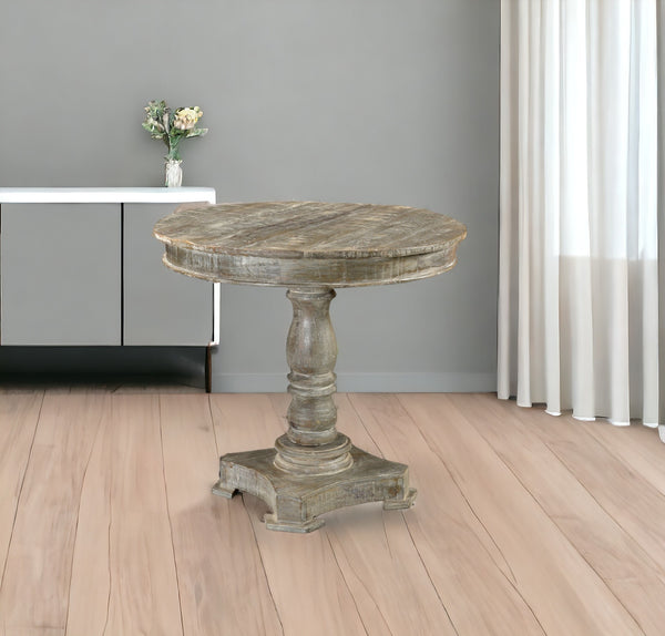 Homeroots 30" Gray Rounded Solid Wood Pedestal Base Dining Table   488594