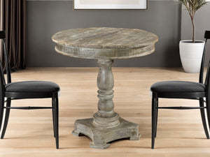 HomeRoots 30" Rustic Gray Solid Wood Pedestal Dining Table - Charming Bistro Style for Small Spaces & Cozy Nooks 488594