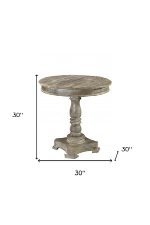 Homeroots 30" Gray Rounded Solid Wood Pedestal Base Dining Table   488594