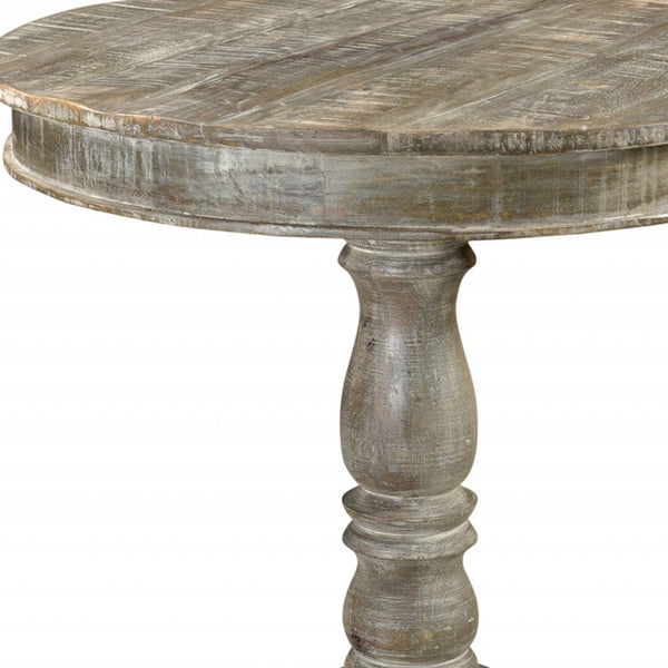 Homeroots 30" Gray Rounded Solid Wood Pedestal Base Dining Table   488594