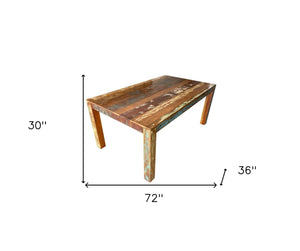 HomeRoots 72" Rustic Solid Wood Dining Table - Handcrafted Reclaimed Hardwood with Vintage Distressed Finish 488595