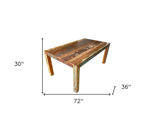HomeRoots 72" Rustic Solid Wood Dining Table - Handcrafted Reclaimed Hardwood with Vintage Distressed Finish 488595
