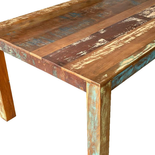 HomeRoots 72" Rustic Solid Wood Dining Table - Handcrafted Reclaimed Hardwood with Vintage Distressed Finish 488595