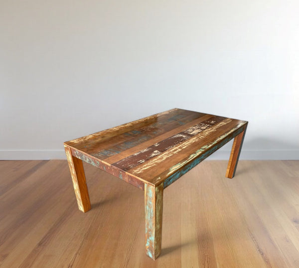 HomeRoots 72" Rustic Solid Wood Dining Table - Handcrafted Reclaimed Hardwood with Vintage Distressed Finish 488595