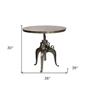 Homeroots 36" Gray Metal Pedestal Base Adjustable Height Round Top Dining Table   488596