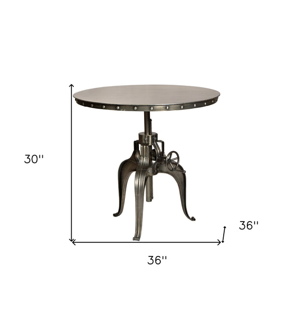 Homeroots 36" Gray Metal Pedestal Base Adjustable Height Round Top Dining Table   488596