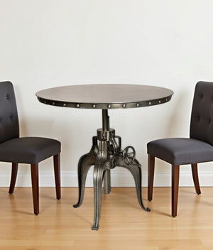 Homeroots 36" Gray Metal Pedestal Base Adjustable Height Round Top Dining Table   488596