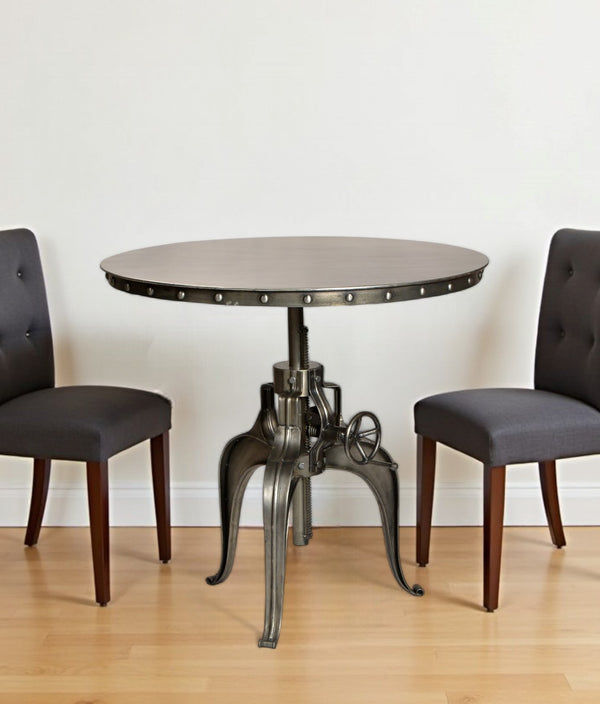 Homeroots 36" Gray Metal Pedestal Base Adjustable Height Round Top Dining Table   488596