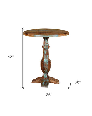 Homeroots 36" Brown Rounded Solid Wood Pedestal Base Dining Table   488597