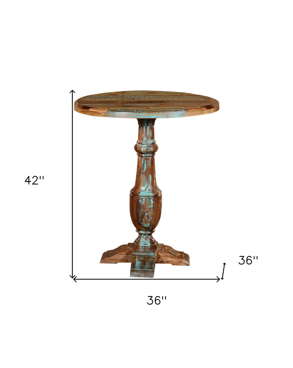 Homeroots 36" Brown Rounded Solid Wood Pedestal Base Dining Table   488597