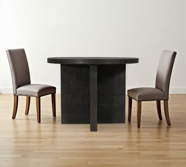 Homeroots 48" Deep Taupe Rounded Solid Wood Pedestal Base Dining Table   488599