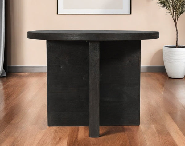 HomeRoots 48" Deep Taupe Round Solid Wood Dining Table - Vintage Rustic Pedestal Design for Cozy Gatherings 488599