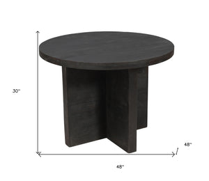 Homeroots 48" Deep Taupe Rounded Solid Wood Pedestal Base Dining Table   488599