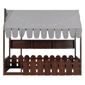 English Elm {slats Are Not Included} Twin Montessori House Floor Bed Kids Tent Lights Shelves Pinewood Frame Espresso N708P407962P