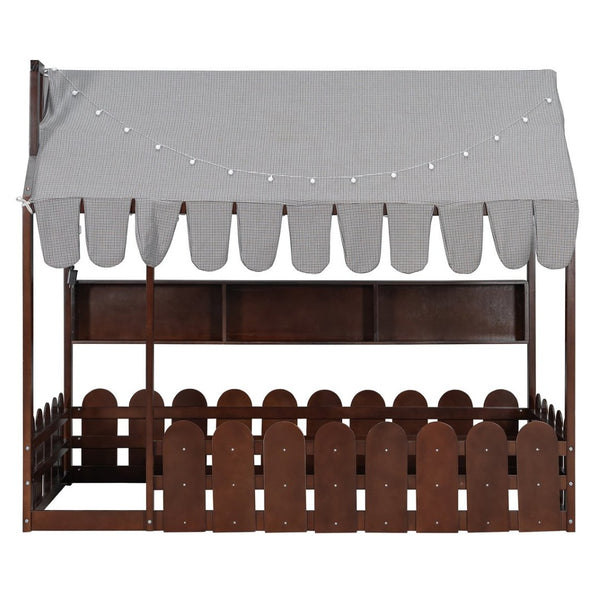 English Elm {slats Are Not Included} Twin Montessori House Floor Bed Kids Tent Lights Shelves Pinewood Frame Espresso N708P407962P
