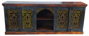 HomeRoots 91" Solid Wood Buffet Table in Brown-Gray-Green Finish - Stylish Storage & Versatile Design for Any Room 488606