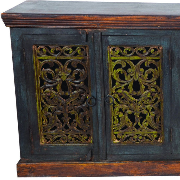 HomeRoots 91" Solid Wood Buffet Table in Brown-Gray-Green Finish - Stylish Storage & Versatile Design for Any Room 488606