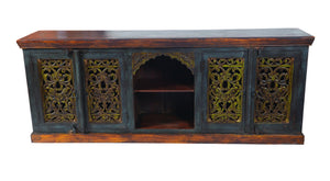 HomeRoots 91" Solid Wood Buffet Table in Brown-Gray-Green Finish - Stylish Storage & Versatile Design for Any Room 488606