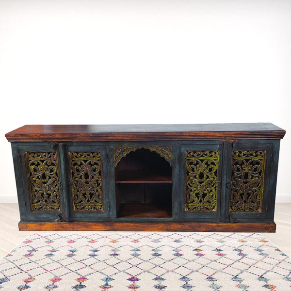 HomeRoots 91" Solid Wood Buffet Table in Brown-Gray-Green Finish - Stylish Storage & Versatile Design for Any Room 488606