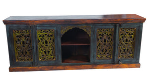 HomeRoots 91" Solid Wood Buffet Table in Brown-Gray-Green Finish - Stylish Storage & Versatile Design for Any Room 488606