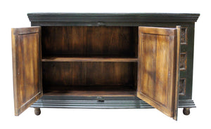 Homeroots 60" Elegant Dark Brown And Green Solid Wood Buffet Table With 3 Drawers And Stylish Storage Solutions   488610