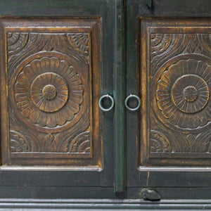 Homeroots 60" Elegant Dark Brown And Green Solid Wood Buffet Table With 3 Drawers And Stylish Storage Solutions   488610