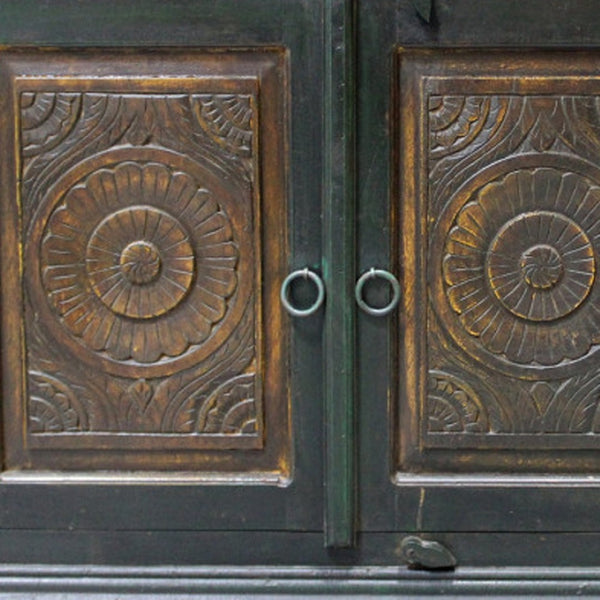 Homeroots 60" Elegant Dark Brown And Green Solid Wood Buffet Table With 3 Drawers And Stylish Storage Solutions   488610