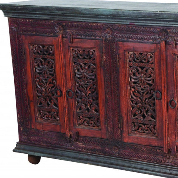 HomeRoots 93" Brown and Black Solid Wood Buffet Table – Stylish Storage Solution for Any Room's Decor 488616