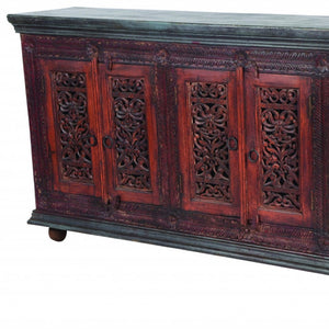 HomeRoots 93" Brown and Black Solid Wood Buffet Table – Stylish Storage Solution for Any Room's Decor 488616