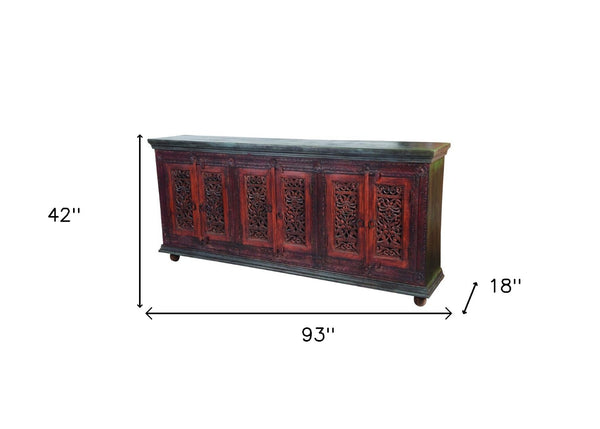 HomeRoots 93" Brown and Black Solid Wood Buffet Table – Stylish Storage Solution for Any Room's Decor 488616
