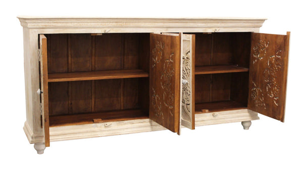 HomeRoots 71" Elegant Beige Solid Wood Sideboard with Ample Storage and Classic Design for Any Room 488630