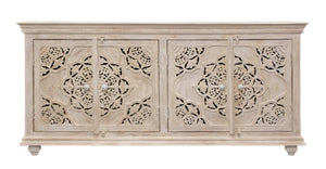 HomeRoots 71" Elegant Beige Solid Wood Sideboard with Ample Storage and Classic Design for Any Room 488630