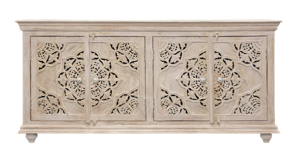 HomeRoots 71" Elegant Beige Solid Wood Sideboard with Ample Storage and Classic Design for Any Room 488630