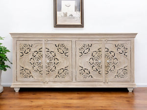 HomeRoots 71" Elegant Beige Solid Wood Sideboard with Ample Storage and Classic Design for Any Room 488630