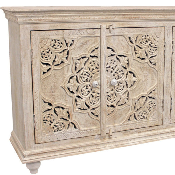 HomeRoots 71" Elegant Beige Solid Wood Sideboard with Ample Storage and Classic Design for Any Room 488630