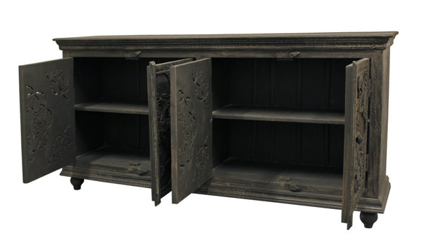 HomeRoots 71" Distressed Gray Solid Wood Sideboard - Stylish Storage Solution with Rustic Charm & Versatile Design 488631