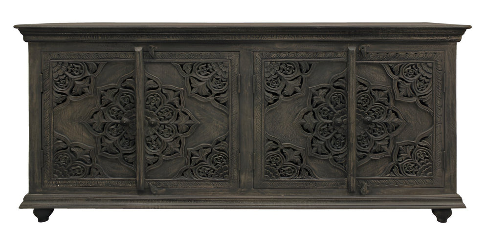 HomeRoots 71" Distressed Gray Solid Wood Sideboard - Stylish Storage Solution with Rustic Charm & Versatile Design 488631
