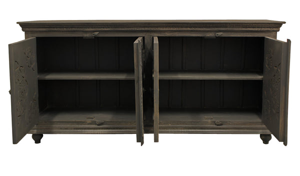 HomeRoots 71" Distressed Gray Solid Wood Sideboard - Stylish Storage Solution with Rustic Charm & Versatile Design 488631
