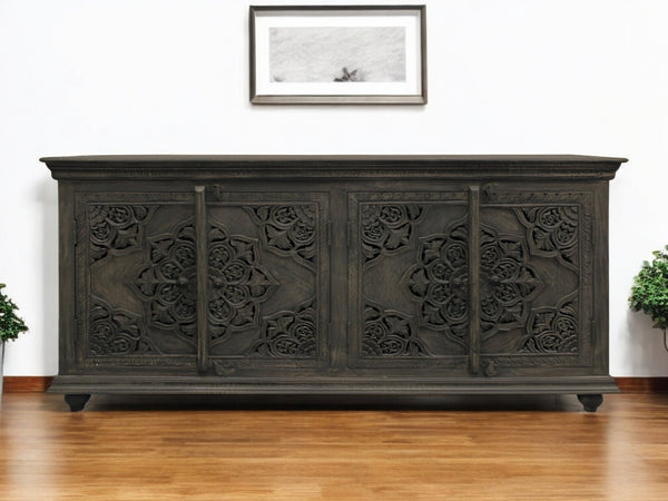 HomeRoots 71" Distressed Gray Solid Wood Sideboard - Stylish Storage Solution with Rustic Charm & Versatile Design 488631
