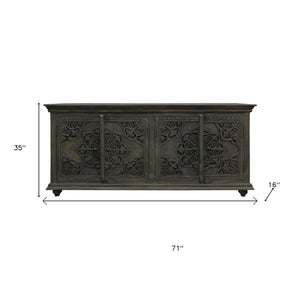 HomeRoots 71" Distressed Gray Solid Wood Sideboard - Stylish Storage Solution with Rustic Charm & Versatile Design 488631