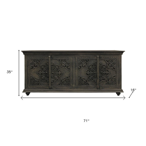 HomeRoots 71" Distressed Gray Solid Wood Sideboard - Stylish Storage Solution with Rustic Charm & Versatile Design 488631