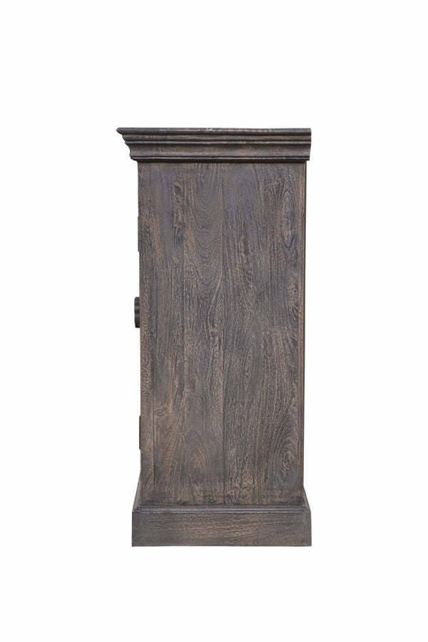 HomeRoots 71" Gray Distressed Solid Wood Sideboard with Hand-Carved Floral Design - Stylish Storage Solution 488632