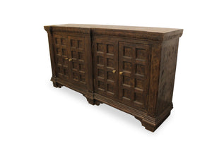 HomeRoots 72" Brown Distressed Solid Wood Buffet Table - Handcrafted Geometric Design with Ample Storage & Style 488636