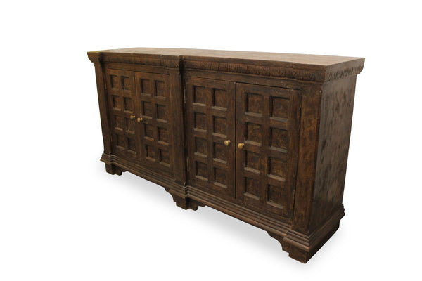 HomeRoots 72" Brown Distressed Solid Wood Buffet Table - Handcrafted Geometric Design with Ample Storage & Style 488636