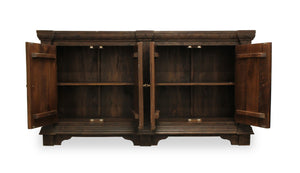 HomeRoots 72" Brown Distressed Solid Wood Buffet Table - Handcrafted Geometric Design with Ample Storage & Style 488636