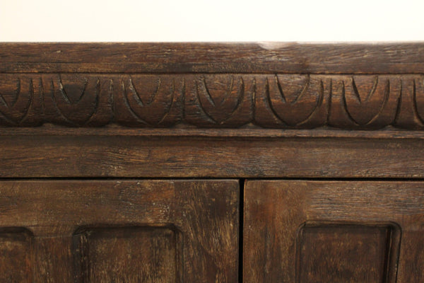 HomeRoots 72" Brown Distressed Solid Wood Buffet Table - Handcrafted Geometric Design with Ample Storage & Style 488636