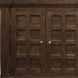 HomeRoots 72" Brown Distressed Solid Wood Buffet Table - Handcrafted Geometric Design with Ample Storage & Style 488636