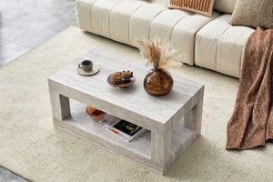 English Elm Modern Two Tier Rectangular Coffee Table with Open Shelf Mdf Build for Living Rooms W3875P389660