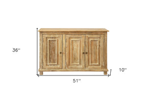 HomeRoots 51" Natural Distressed Solid Wood Sideboard - Stylish Storage for Dining, Living & Entryway Spaces 488675