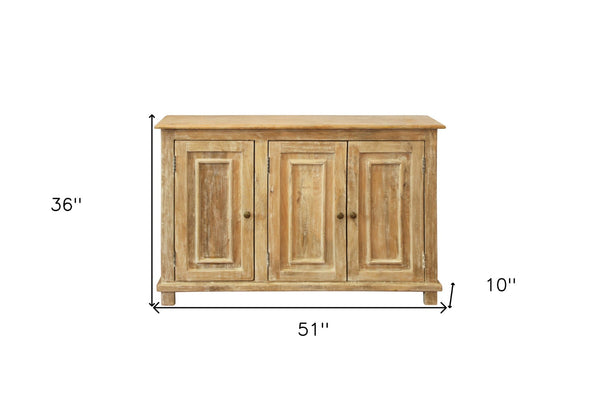 HomeRoots 51" Natural Distressed Solid Wood Sideboard - Stylish Storage for Dining, Living & Entryway Spaces 488675